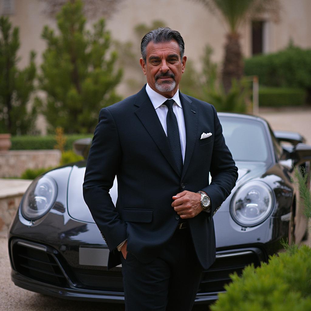 Marc Feinberg in a suit standing by a car